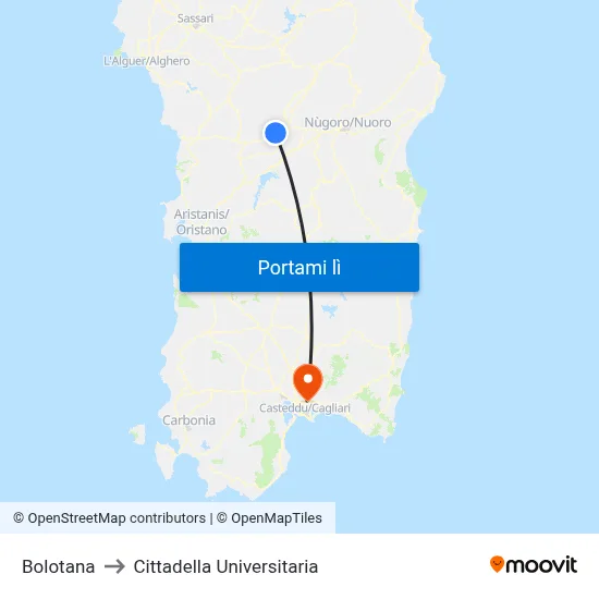 Bolotana to Cittadella Universitaria map