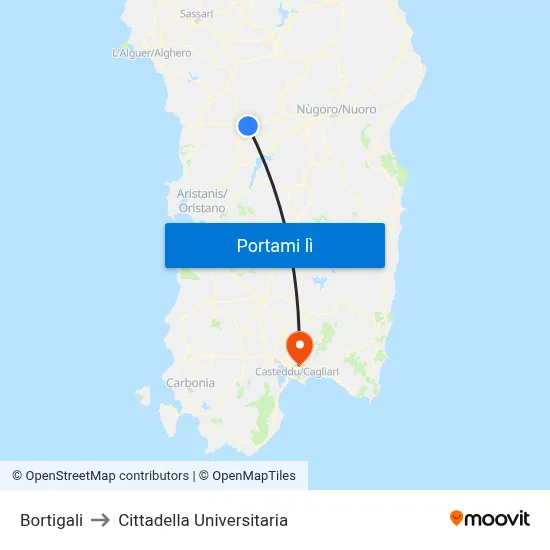 Bortigali to Cittadella Universitaria map