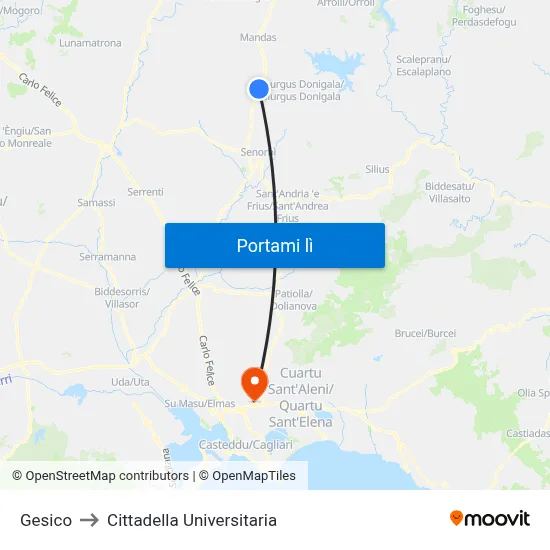 Gesico to Cittadella Universitaria map