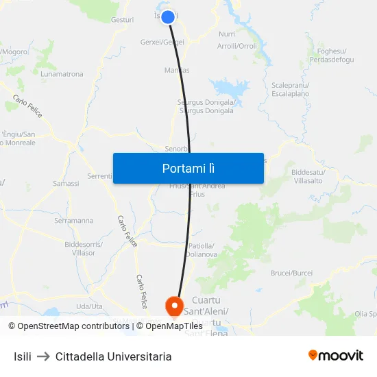 Isili to Cittadella Universitaria map