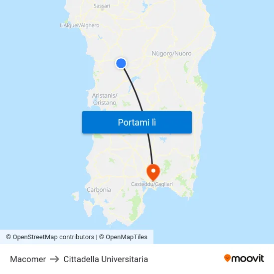Macomer to Cittadella Universitaria map