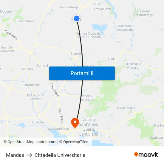 Mandas to Cittadella Universitaria map