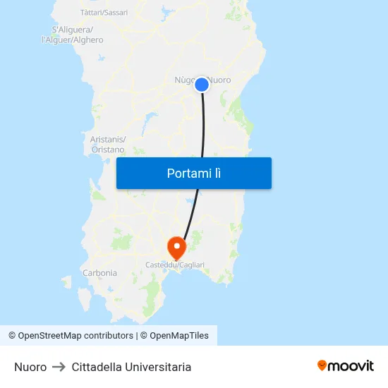 Nuoro to Cittadella Universitaria map