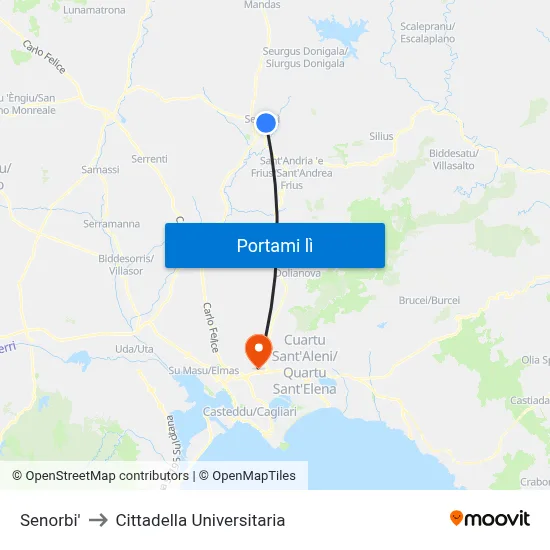 Senorbi' to Cittadella Universitaria map