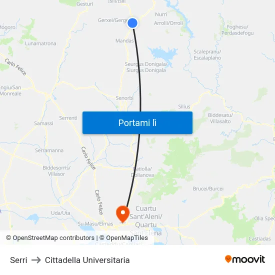 Serri to Cittadella Universitaria map