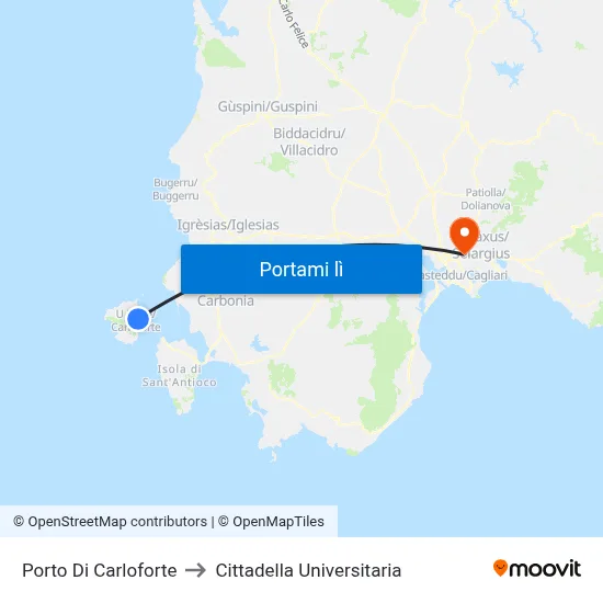 Carloforte (Itclf) to Cittadella Universitaria map