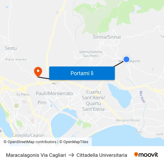 Maracalagonis Via Cagliari to Cittadella Universitaria map