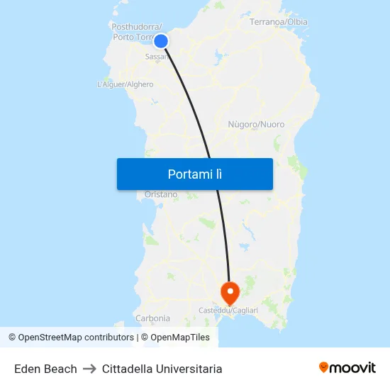Eden Beach to Cittadella Universitaria map