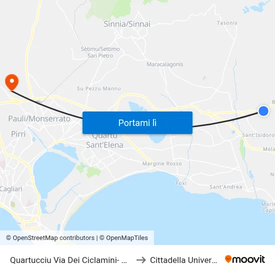 Quartucciu Via Dei Ciclamini- Diverland to Cittadella Universitaria map