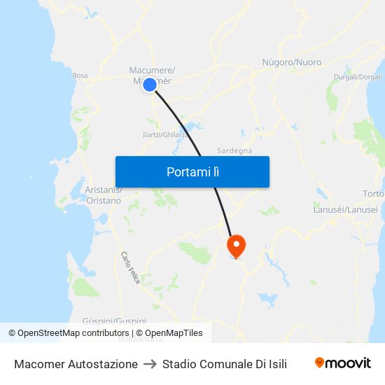 Macomer Autostazione to Stadio Comunale Di Isili map