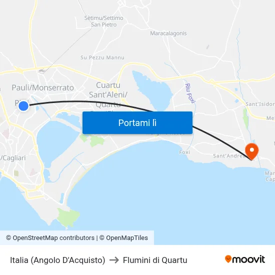Italia (Angolo D'Acquisto) to Flumini di Quartu map