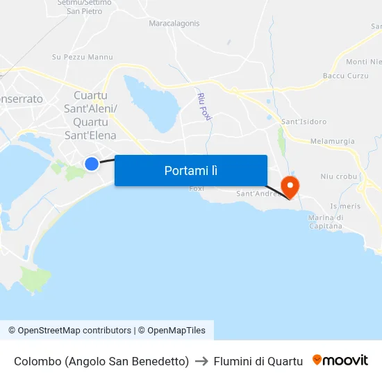 Colombo (Angolo San Benedetto) to Flumini di Quartu map