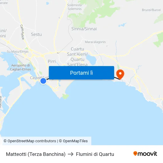 Matteotti (Terza Banchina) to Flumini di Quartu map