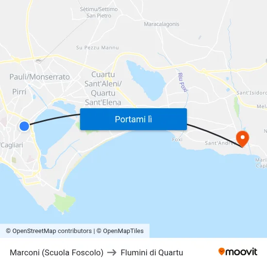 Marconi (Scuola Foscolo) to Flumini di Quartu map