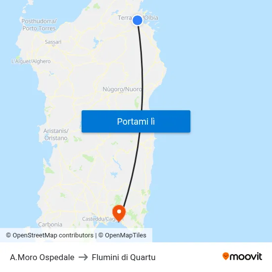 A.Moro Ospedale to Flumini di Quartu map