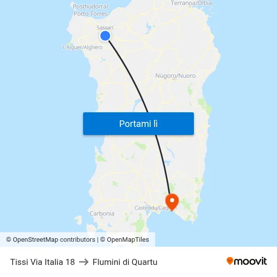Tissi Via Italia 18 to Flumini di Quartu map