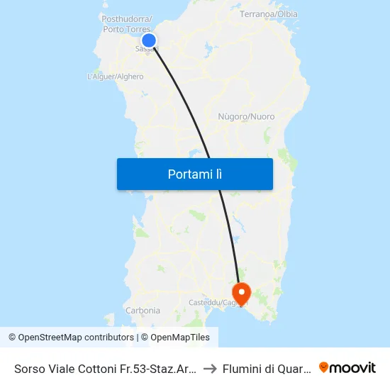 Sorso Viale Cottoni Fr.53-Staz.Arst to Flumini di Quartu map
