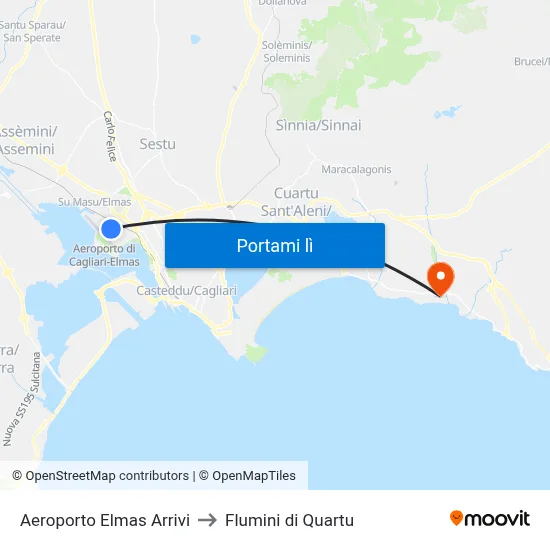 Aeroporto Elmas Arrivi to Flumini di Quartu map