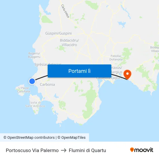 Portoscuso Via Palermo to Flumini di Quartu map