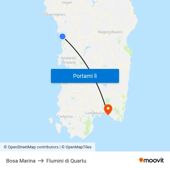 Bosa Marina to Flumini di Quartu map