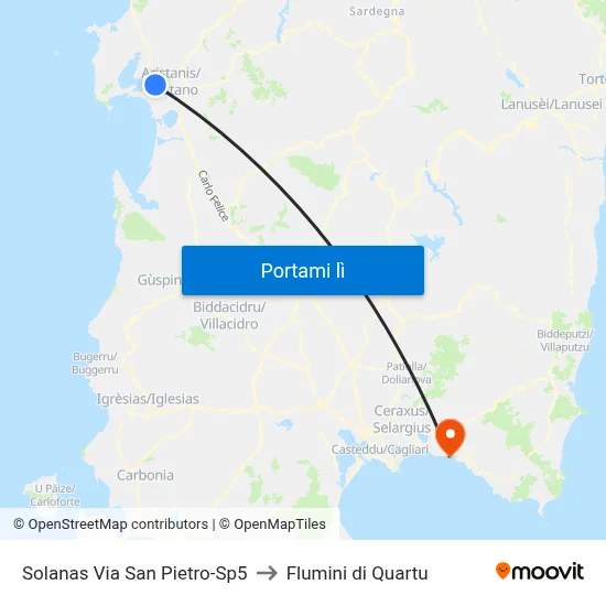 Solanas Via San Pietro-Sp5 to Flumini di Quartu map