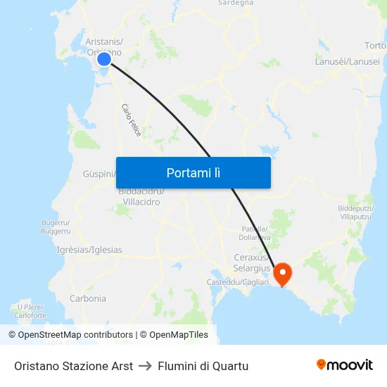 Oristano Stazione Arst to Flumini di Quartu map