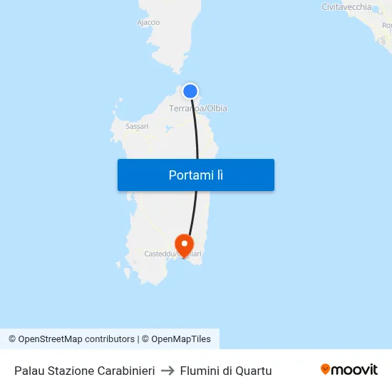 Palau Stazione Carabinieri to Flumini di Quartu map