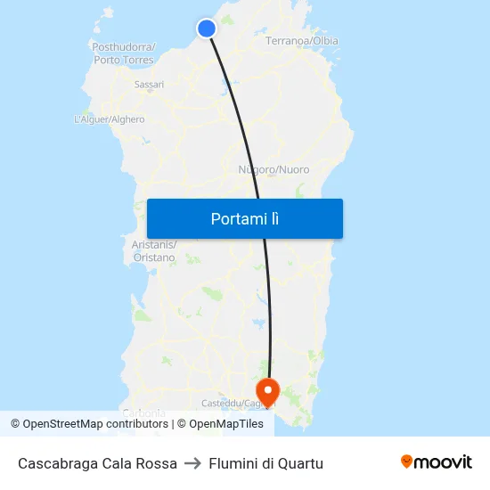 Cascabraga Cala Rossa to Flumini di Quartu map