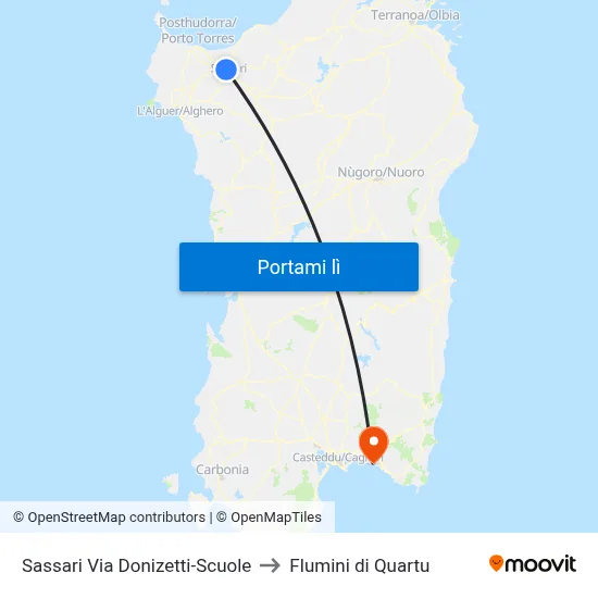 Sassari Via Donizetti-Scuole to Flumini di Quartu map