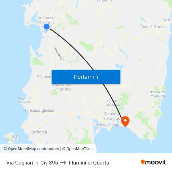 Via Cagliari Fr Civ 395 to Flumini di Quartu map