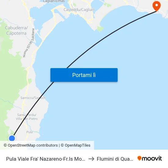 Pula Viale Fra' Nazareno-Fr.Is Molas to Flumini di Quartu map