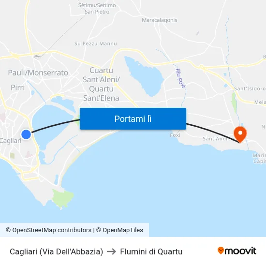 Cagliari (Via Dell'Abbazia) to Flumini di Quartu map