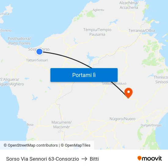 Sorso Via Sennori 63-Consorzio to Bitti map
