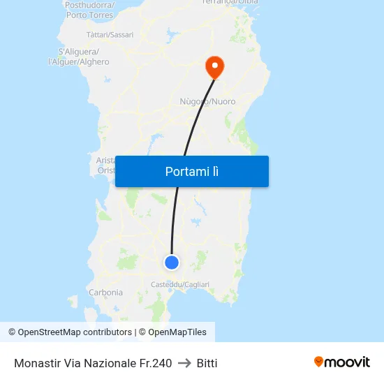 Monastir Via Nazionale Fr.240 to Bitti map