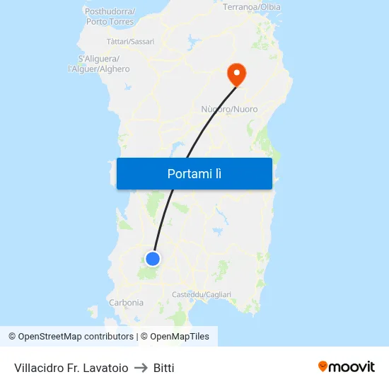 Villacidro Fr. Lavatoio to Bitti map
