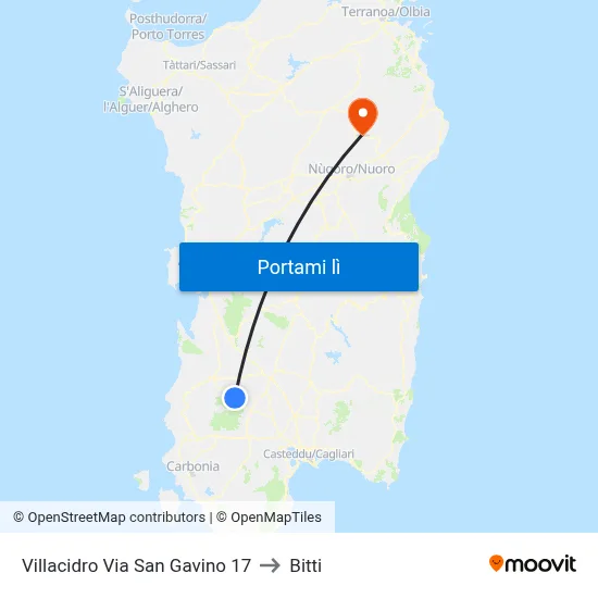 Villacidro Via San Gavino 17 to Bitti map