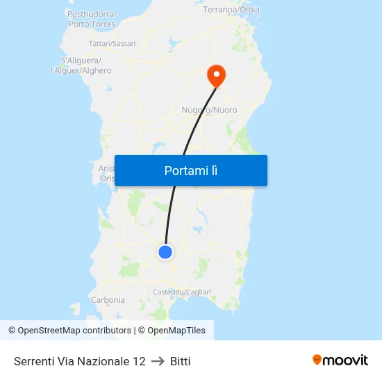 Serrenti Via Nazionale 12 to Bitti map