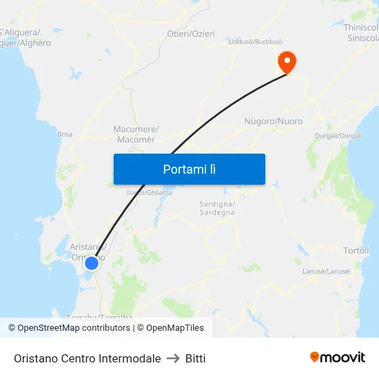 Oristano Centro Intermodale to Bitti map
