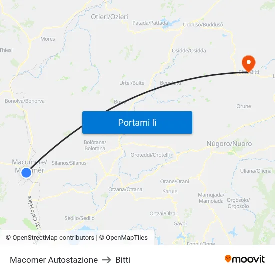 Macomer Autostazione to Bitti map