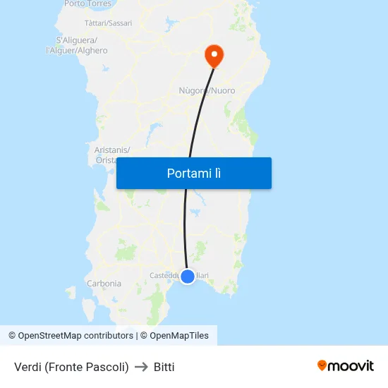 Verdi (Fronte Pascoli) to Bitti map