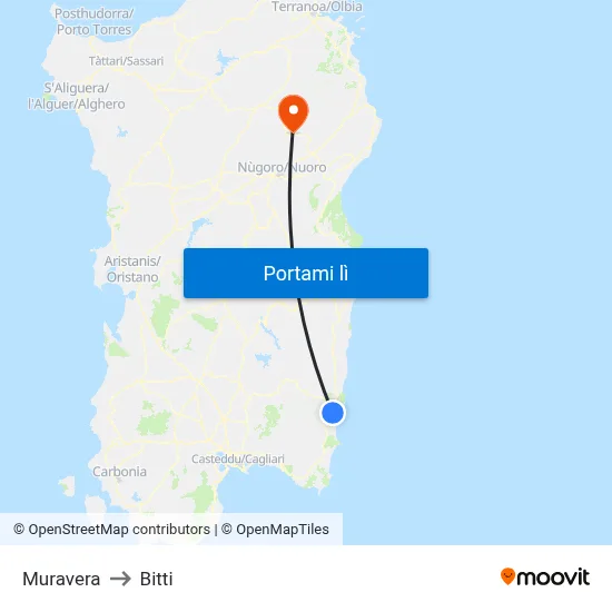 Muravera to Bitti map