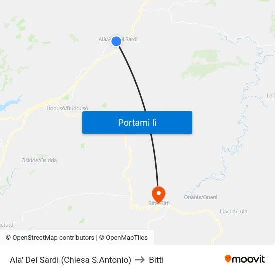 Ala' Dei Sardi (Chiesa S.Antonio) to Bitti map