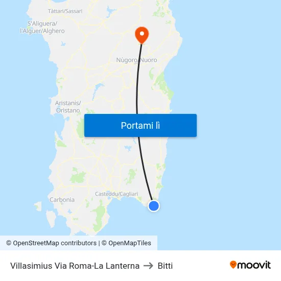Villasimius Via Roma-La Lanterna to Bitti map