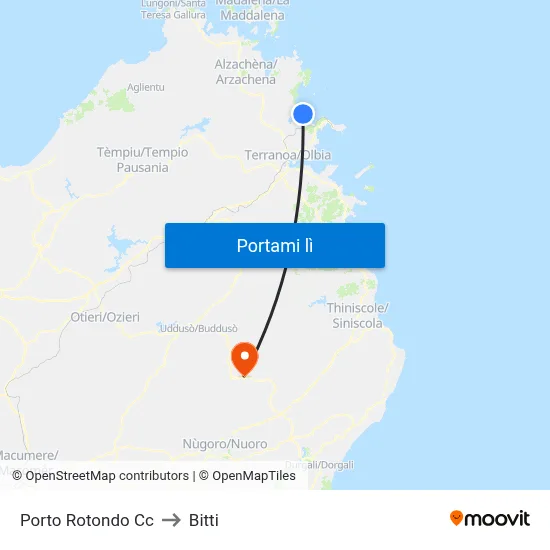 Porto Rotondo Cc to Bitti map