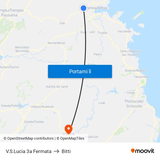 V.S.Lucia 3a Fermata to Bitti map