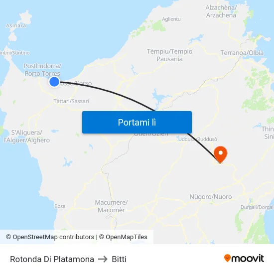 Rotonda Di Platamona to Bitti map