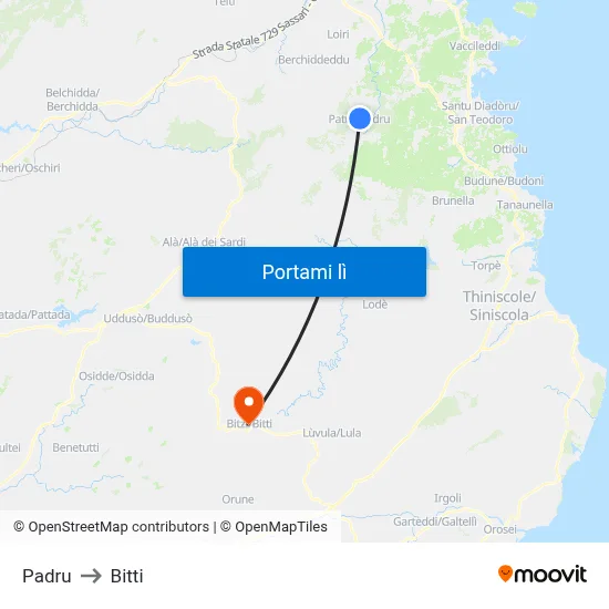 Padru to Bitti map