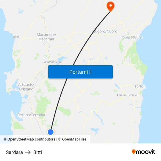 Sardara to Bitti map
