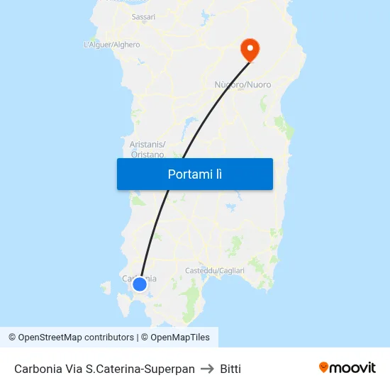 Carbonia Via S.Caterina-Superpan to Bitti map