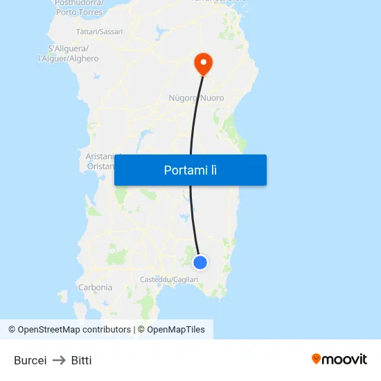 Burcei to Bitti map